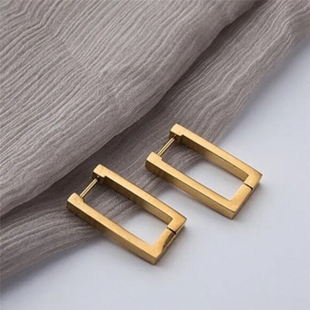 Gold Rectangular Hoop Earrings - image 1